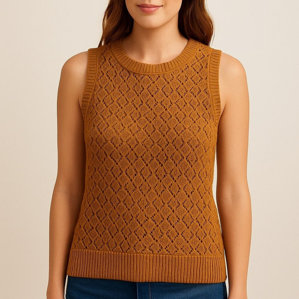 Evereve Women Knit Tank Size S Sleeveless Sweater Vest Cottagecore Boho Academia